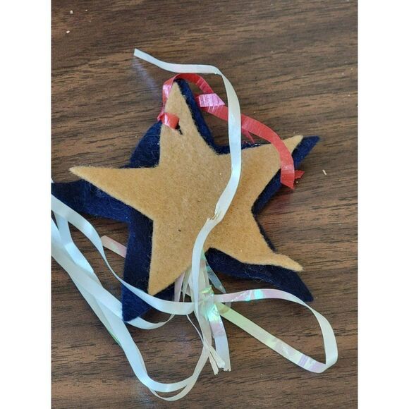 Handmade blue star ribbon felt ornament Xmas decor - Picture 2 of 3